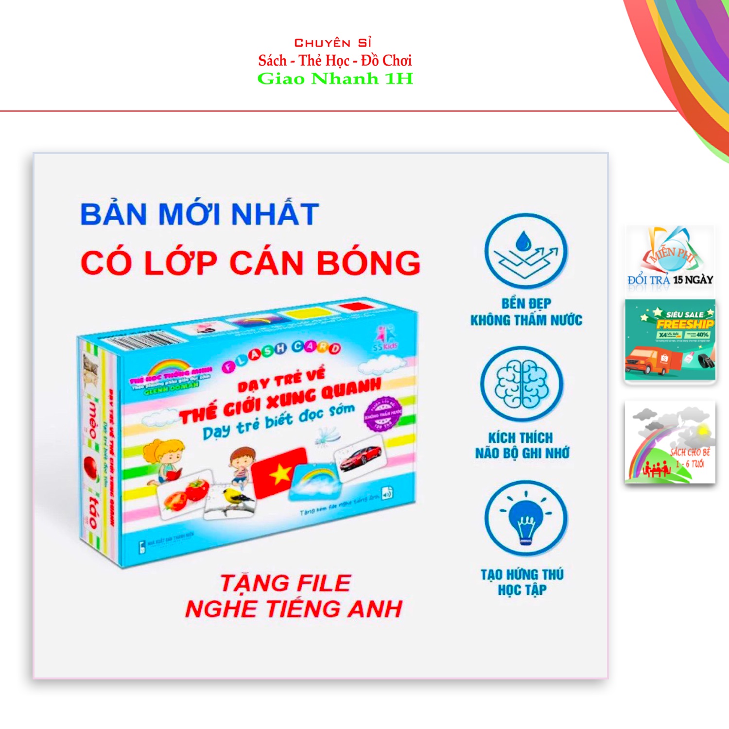 Thẻ học thông minh 16 chủ đề,khổ A5,chống thấm nước