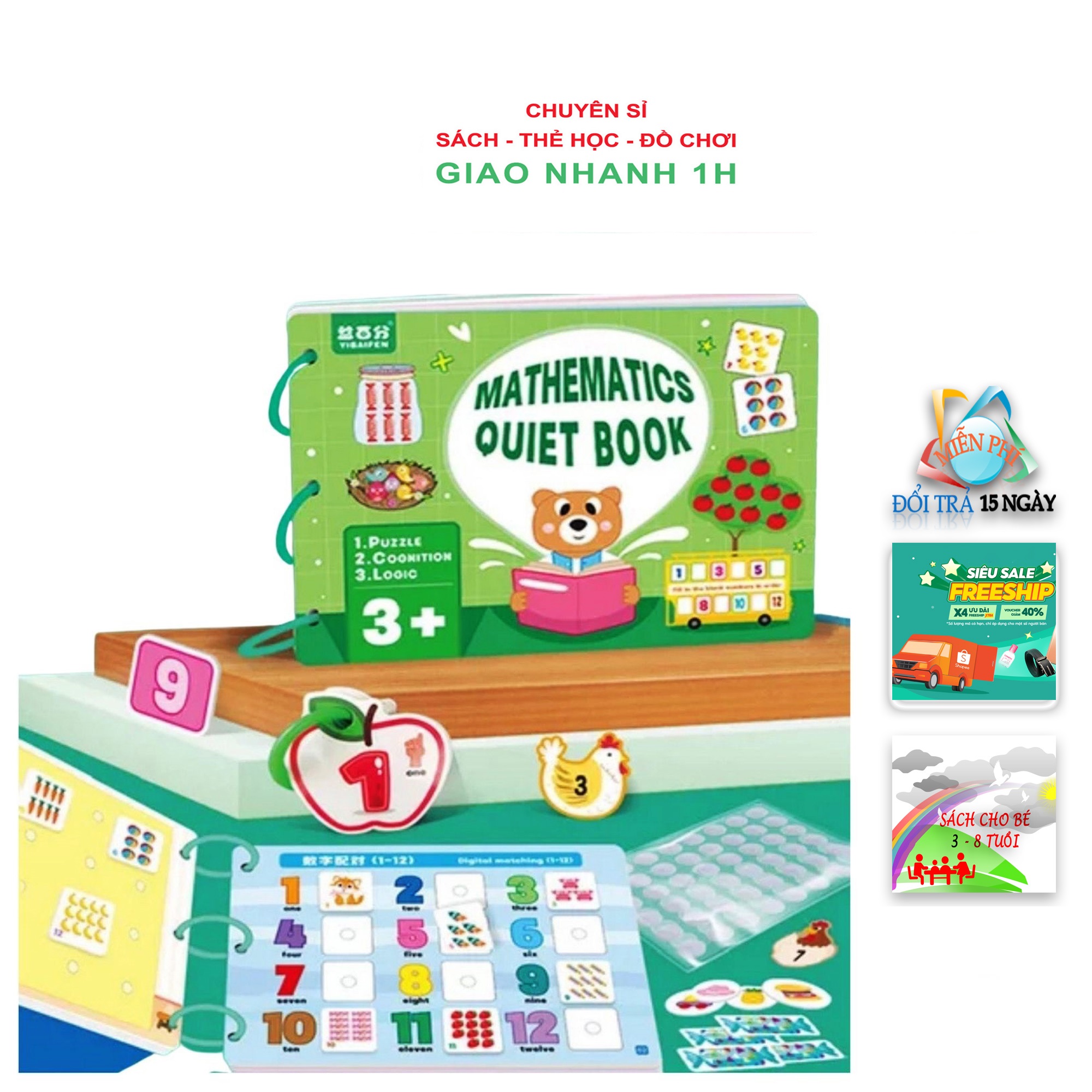 Học Liệu Toán học thông minh, Học Liệu Bóc Dán Montessori đầu đời Giáo Dục Sớm Cho Bé Từ 3 Tuổi