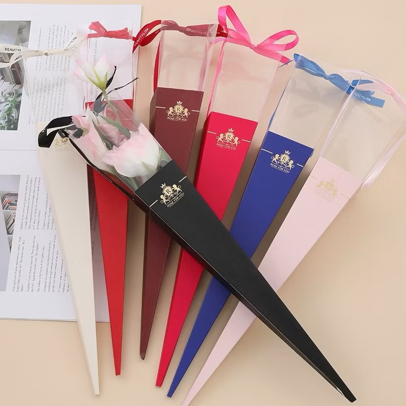 Combo 10 túi mika 1 bông, vỏ hộp mika đựng hoa sáp, hộp mica hồng sang trọng