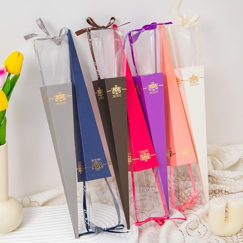 Combo 10 túi mika 1 bông, vỏ hộp mika đựng hoa sáp, hộp mica hồng sang trọng