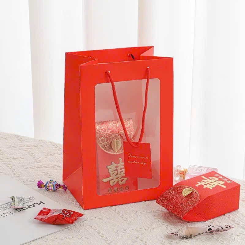 Combo 10 Túi giấy mặt kính mika đựng hoa, quà tặng mix màu